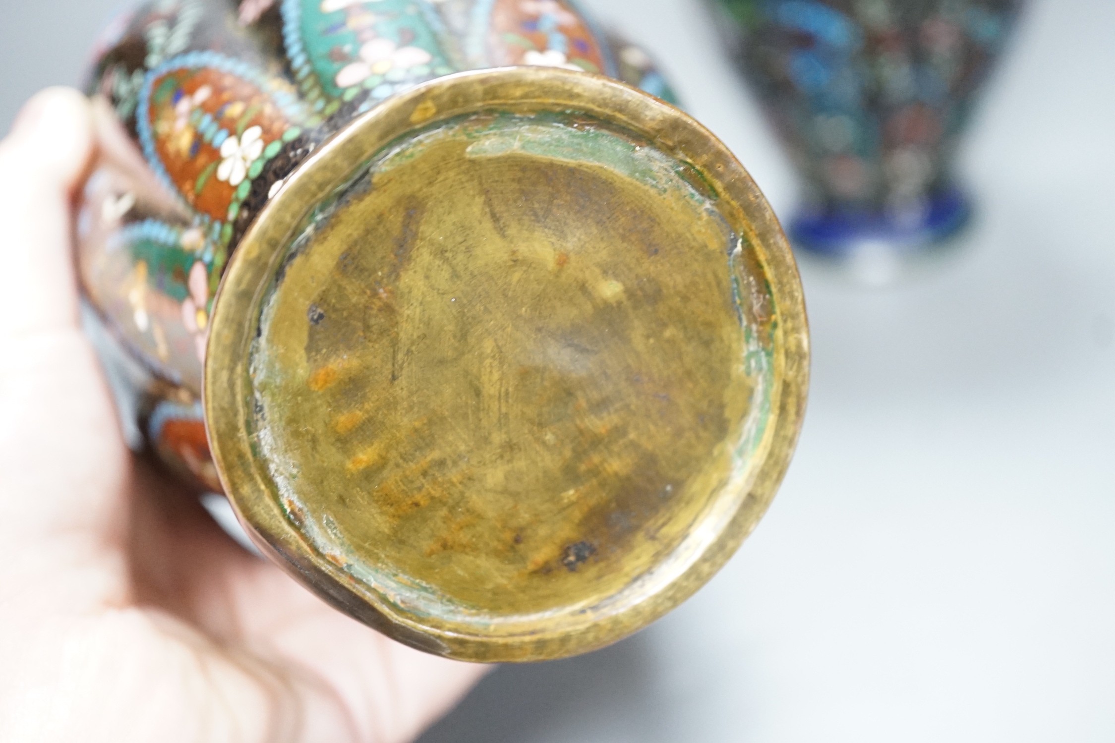 A pair of Japanese cloisonné enamel vases, 26cm